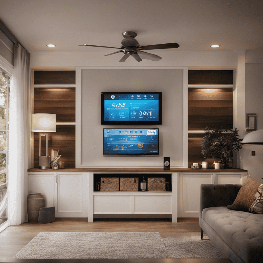 An image showcasing a home interior with a high-efficiency heat pump system, featuring a precise temperature control panel, air filters, ductwork, insulation, and a meter displaying energy consumption, highlighting the 10 crucial steps to optimize heat pump performance