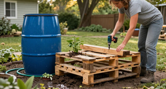 Man Uses Old Wood Pallets To Build A Backyard Rain Barrel Stand With An Impressive DIY